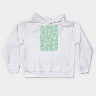 Painted Leaves - a pattern in cream on soft mint green Kids Hoodie